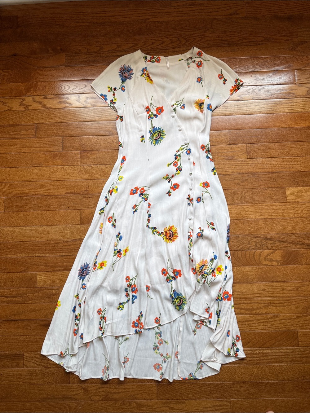 Free People White Floral High-Low Midi Dress